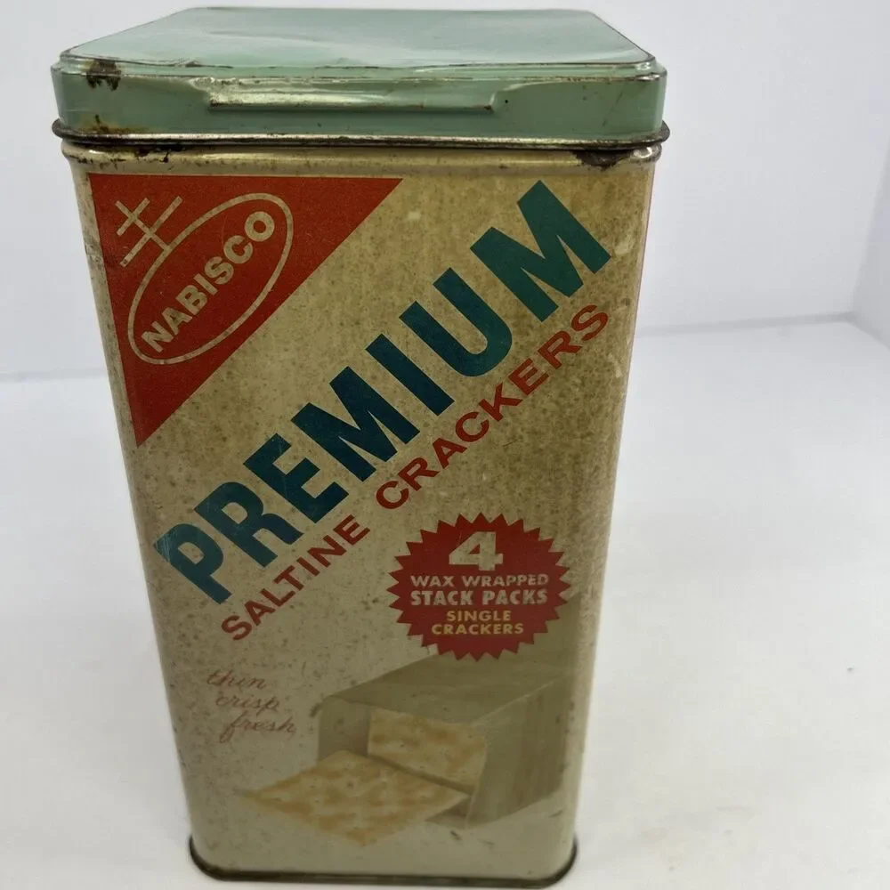 Vintage 1960s Nabisco Premium Saltine Cracker Tin Bilingual English Spanish
